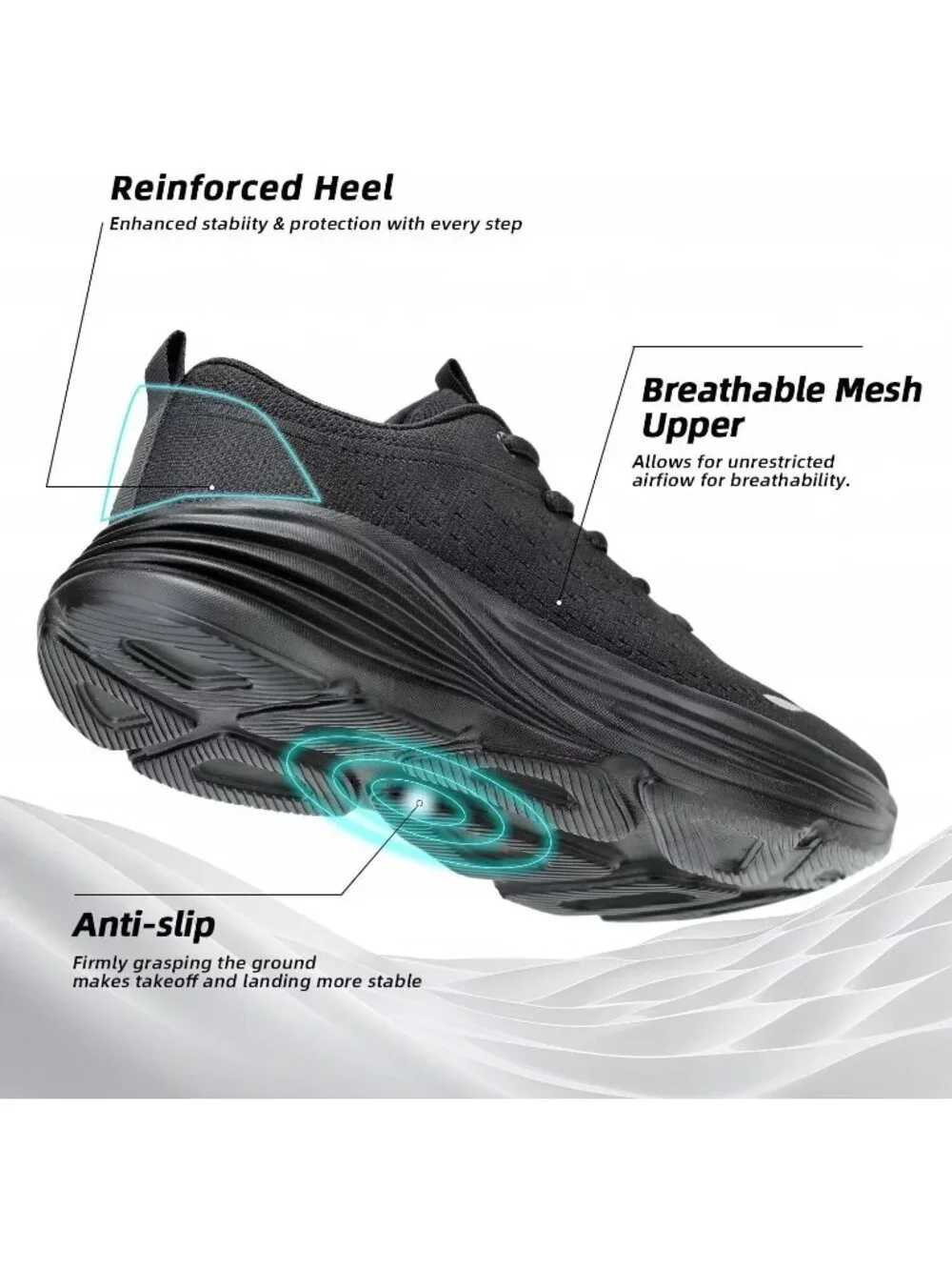 Men's Black Walking Shoes Comfortable Running Tennis Lightweight Mesh Sneakers